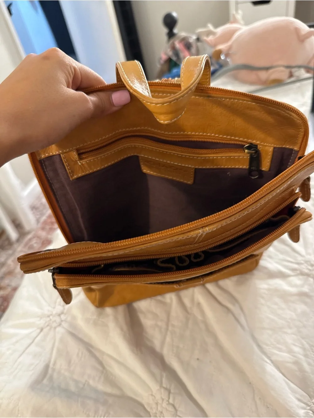 Women's Tan Real Leather Backpack Crossbody - Classic Everyday Carry